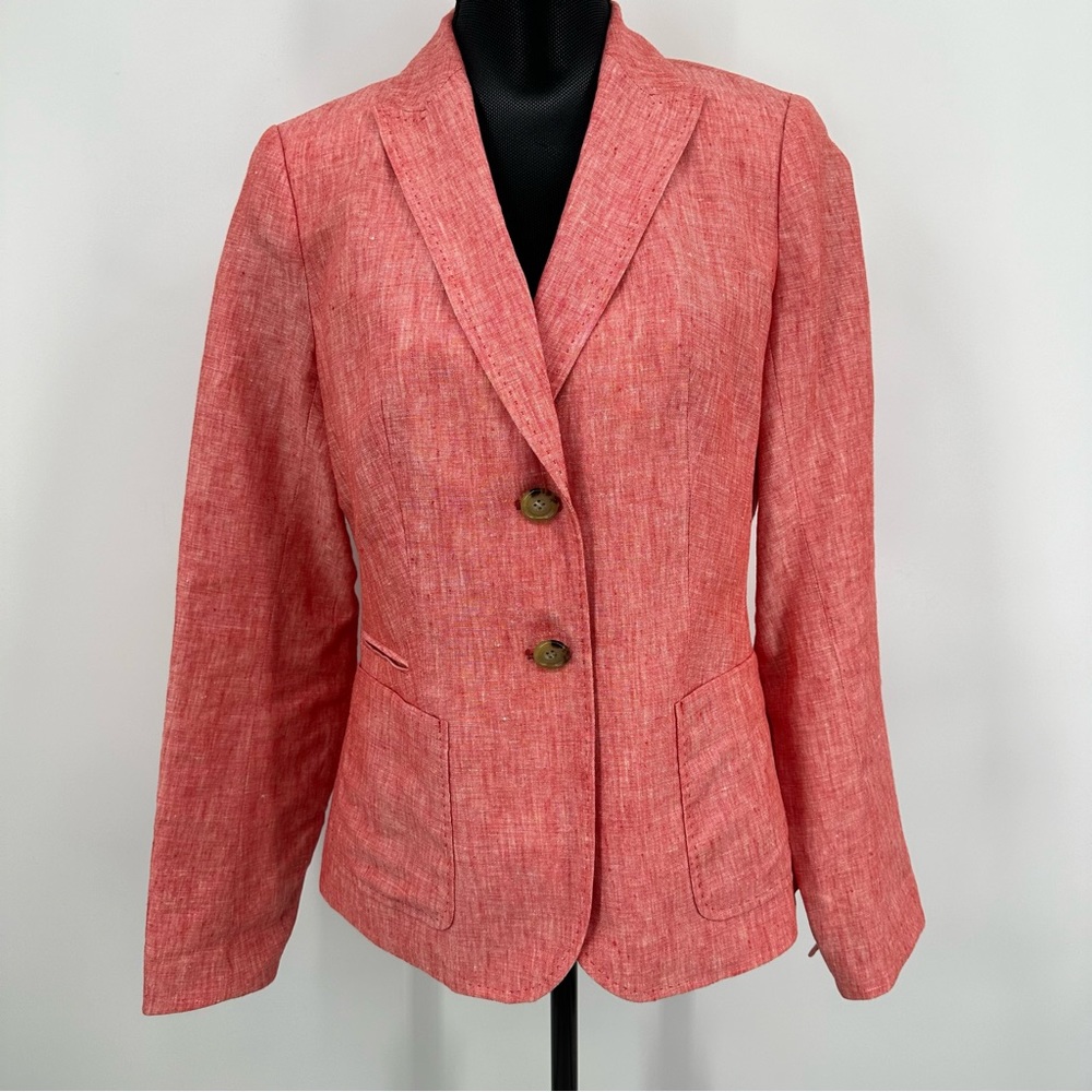 Talbots Coral Red Linen-Blend Blazer